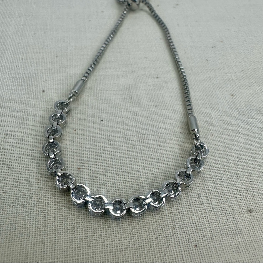 Classic Tennis Silver Tone Adjustable Bracelet with Crystals - Picture 4 of 6
